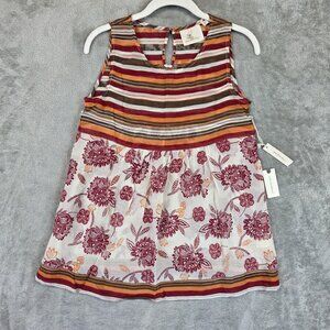 Anthropologie One Fine Day Shirt Womens XS Red White Striped Floral Sleeveless